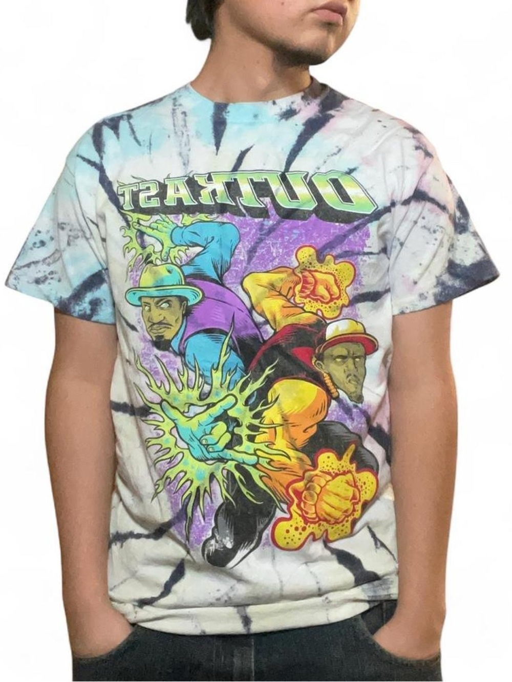 Outkast Superheroes Comic Graphic Tie Dye T-Shirt‎ Size Medium